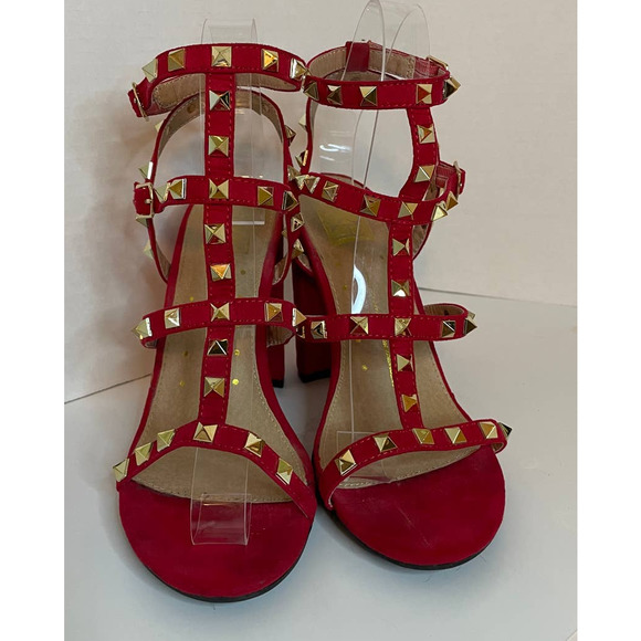 FRH Shoes - FRH RED SUEDE ANKLE STRAP HEELS